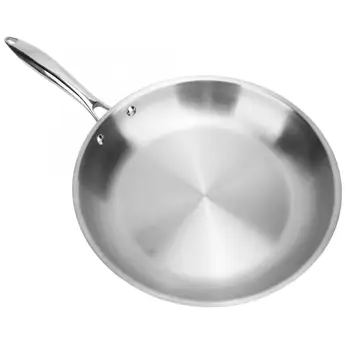 

30 x 5cm Stainless Steel Fry Pan Long Handle 3 Layers Induction Steak Pot Composite Bottom Arc