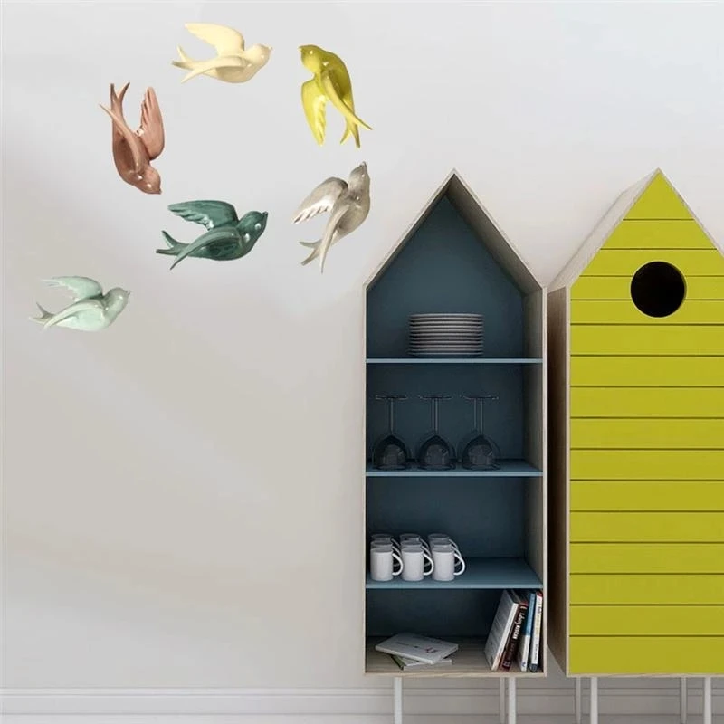 1 Pcs Nordic Colorful Swallows Wall Mounted Hanging Decoration Crafts Ceramic Wall Mount Hanging Ornaments For Home Wall Decor