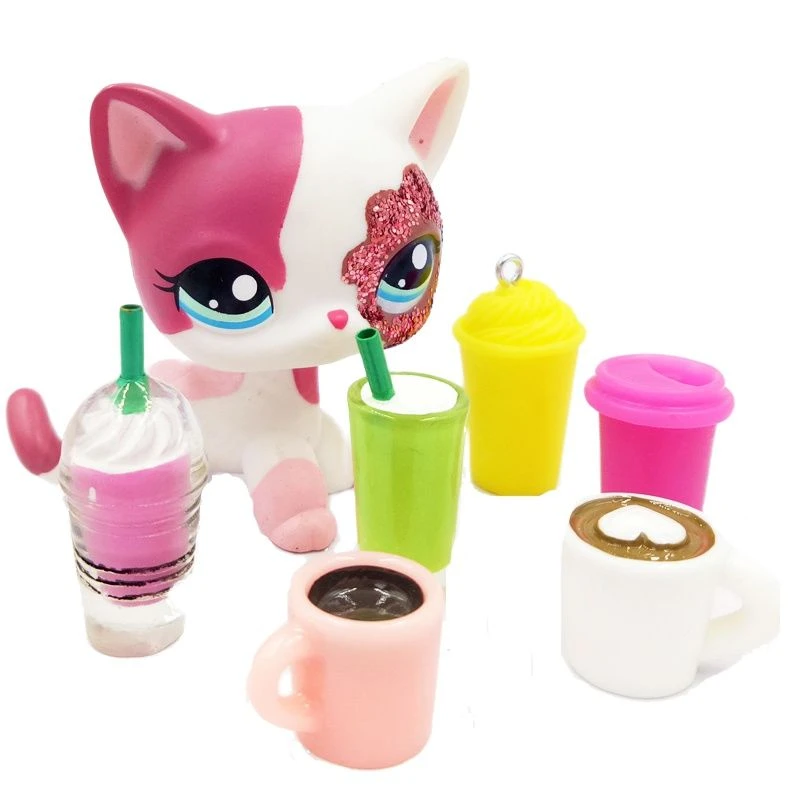 Accesorios para gatos LPS para tiendas de mascotas más pequeñas, juguetes con cabeza de adoquín, comida, pastel, café, leche, Colección bonita, regalos para bebés|Figuras de acción| - AliExpress