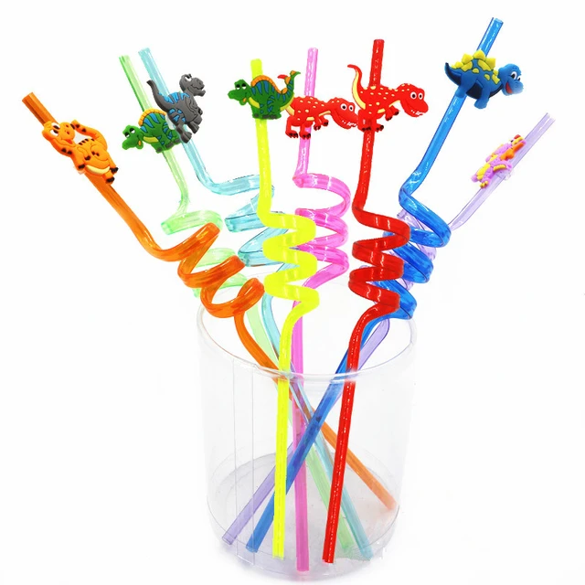 15Pcs Dinosaur Theme Straws Disposable Cartoon Straw for Party (Random  Color)