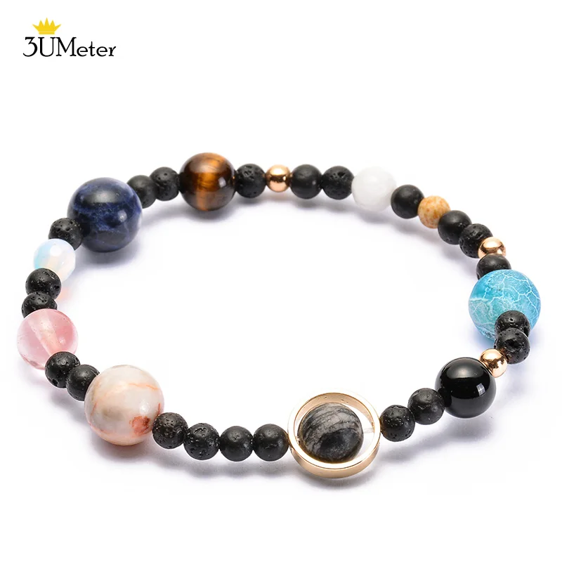 

Solar System Bracelet Universe Galaxy The Nine/Eight Planets Bracelet Natural Lava Rock Stone Beads Bangle for Women Men Girls