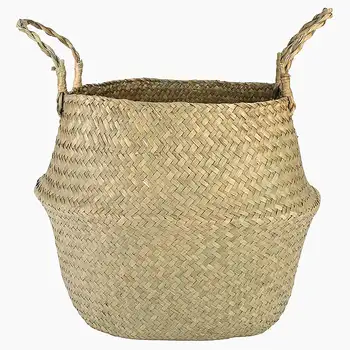 

Foldable Wicker Storage Basket Household Natural Seagrass Woven Storage Pot Garden Flower Vase Hanging Basket Laundry Basket XL