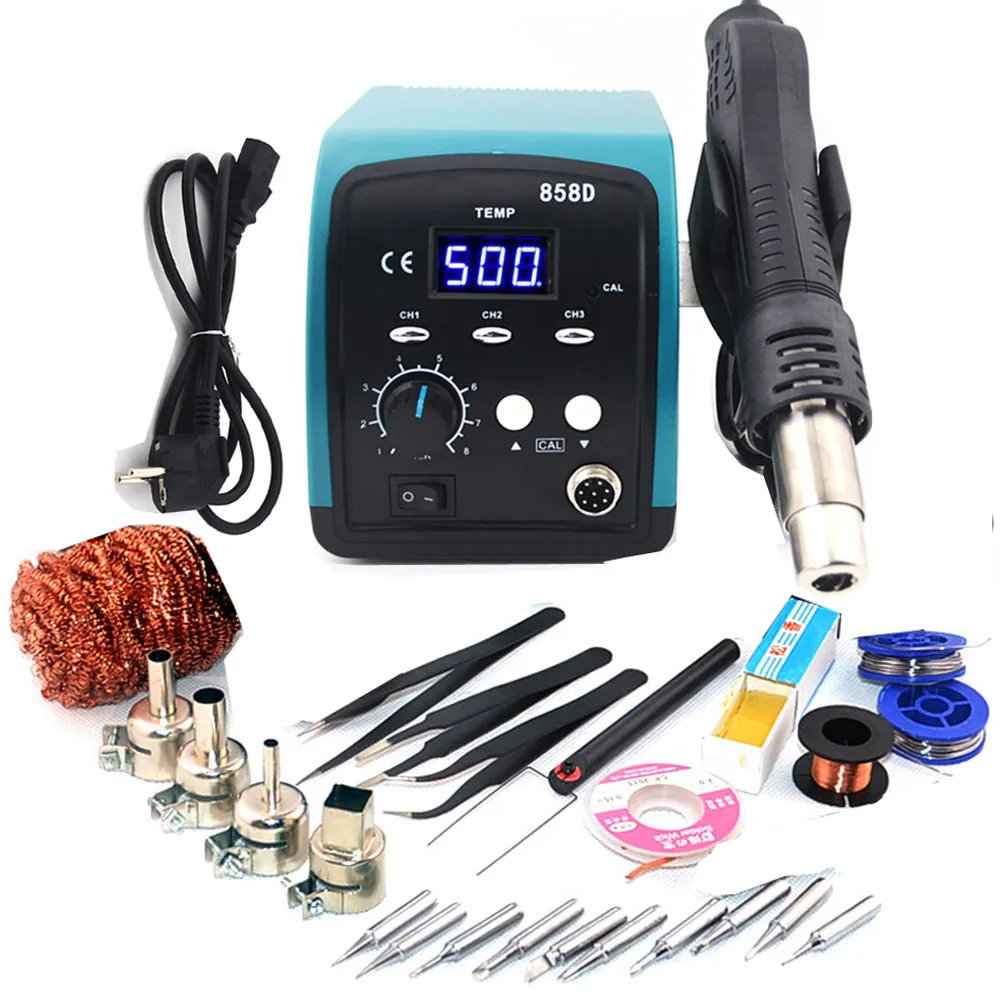 858D-XZ SET 750 Вт 858D фена светодиодный цифровой BGA паяльная станция без свинца SMT паяльная станция 220 В/110 В хранение температуры - Цвет: 858D-XZ SET
