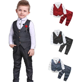 

New Fashion Boys Three-pieces Sets Formal Sets Button Waist Coat Long Pants Long Sleeve Shirts Button-down Shirts
