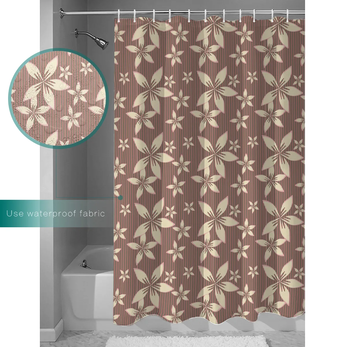 Yellow Illustrations with Flower Stripes are Naturally Beautiful in Character Bathroom Shower Curtain