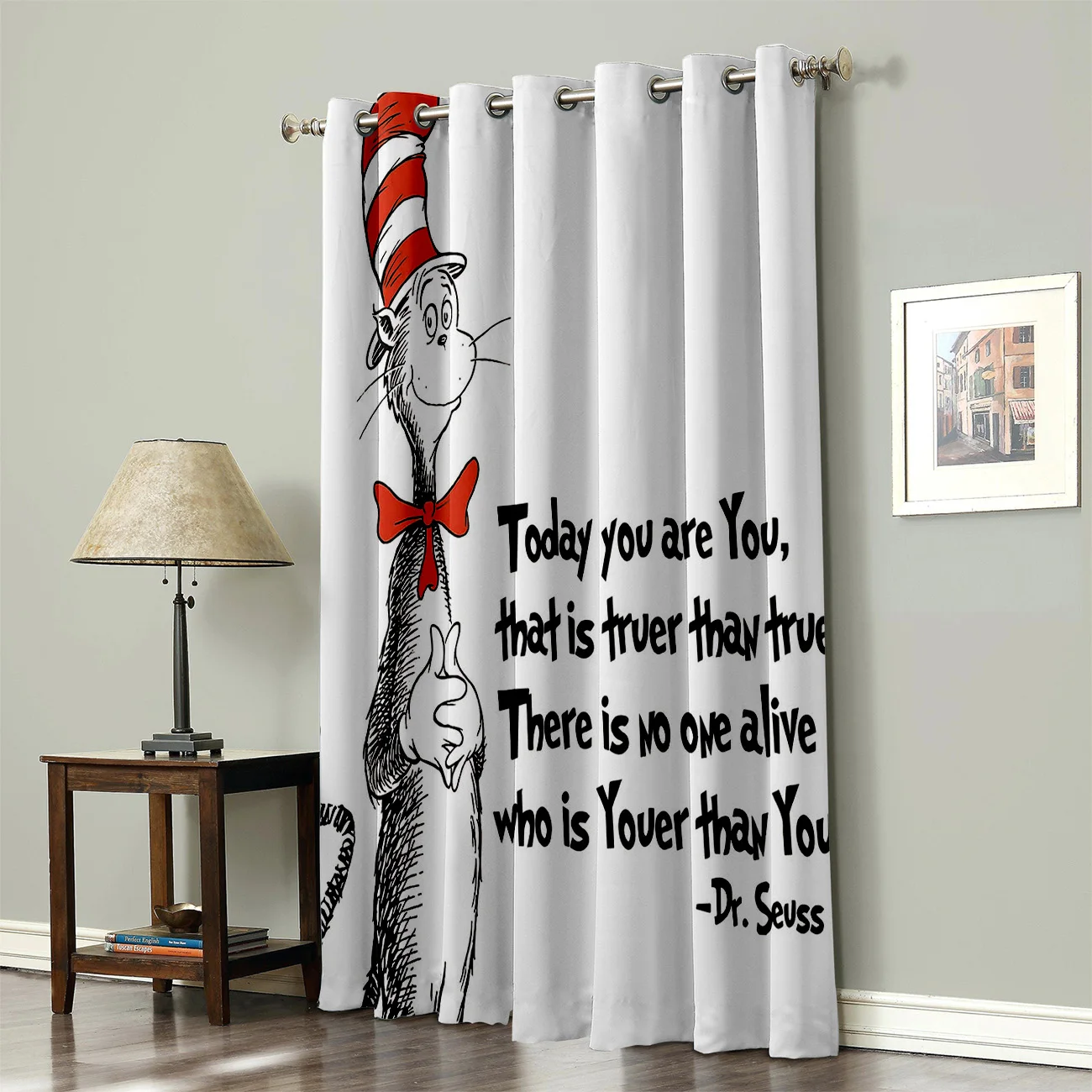 Sox Cat в высокой шляпе нарисованной вручную Dr. Seuss оконные занавески занавеска стержень декор гостиной спальни