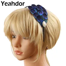 Свадебная вечеринка свадебный головной убор женские украшения для волос для девочек Вуалетка искусственный жемчуг стразы ободок с перьями павлина обруч для волос