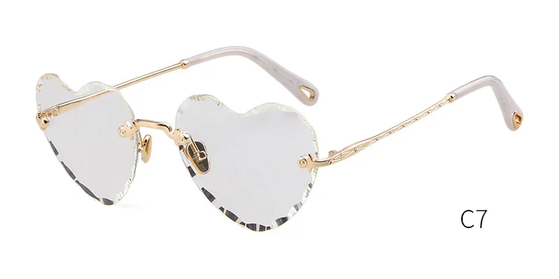Женские солнцезащитные очки в форме розового сердца, фирменный дизайн, высокое качество, Ретро стиль, кошачий глаз, оправа, 90 S, женские солнцезащитные очки, оттенки OM789 - Цвет линз: C7 clear