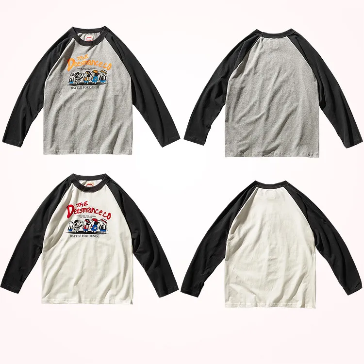 camiseta estampa americana retrô de manga gola camiseta masculina de manga raglan de algodão tops casuais antigos