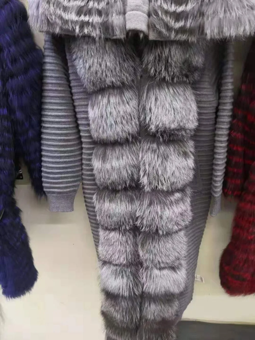 Best EIFURKOP Women real fur coat genuine wool knitting with fox collar warm winter coat real fox fur coat winter long outerwear 4