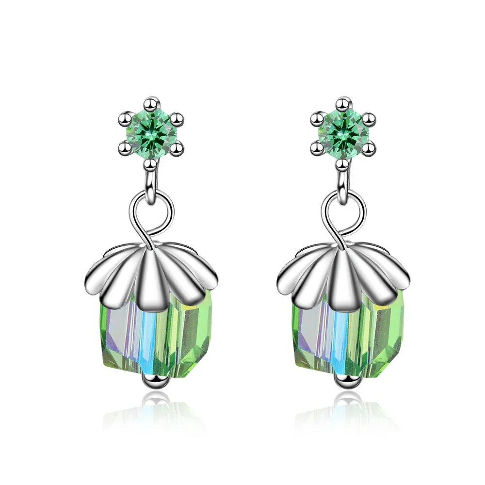 100% Стерлинговое Серебро 925 пробы трендовые квадратные серьги-гвоздики с цветком