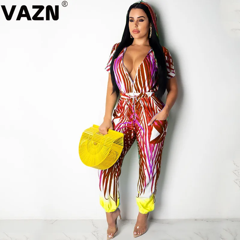 VAZN GMYF19381 новые модные женские облегающие Клубные снижающие возраст женский комбинезон с v-образным вырезом без рукавов длинные брюки Комбинезоны Сексуальная ветровка