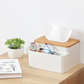 

Multifunction Bamboo Desktop Organizer TV Air Conditioner Remote Control Organizer Practical Tissue Box Home Cosmetic Storage Bo