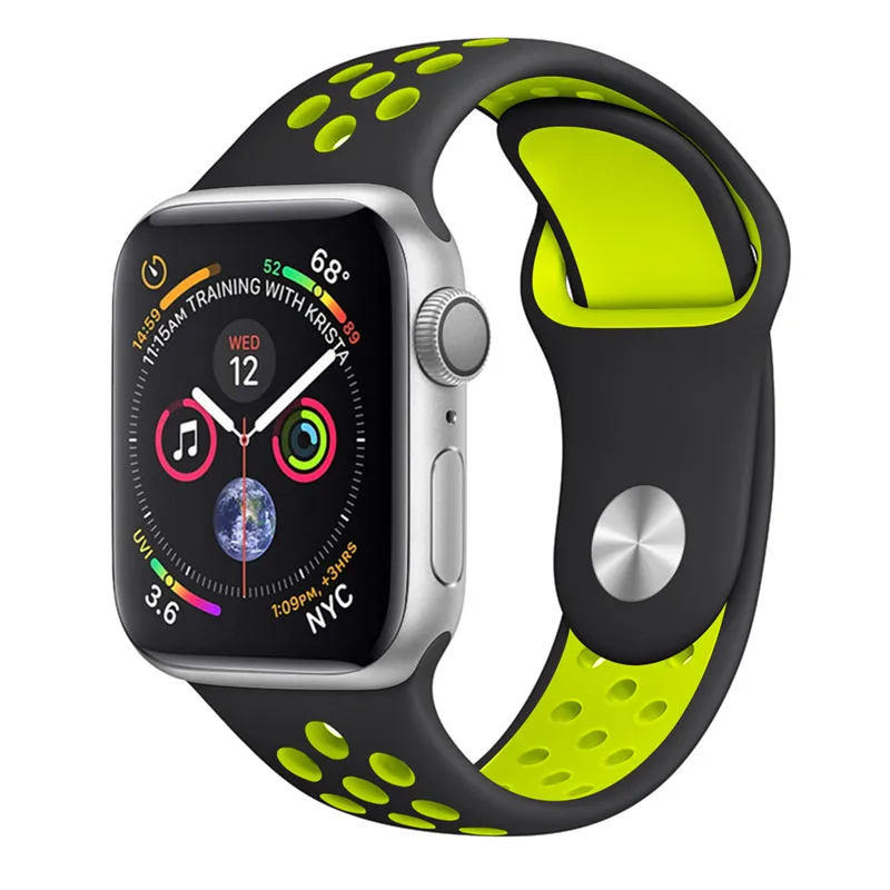 Dark green Дышащий Силикон Спортивный ремешок для Apple Watch 4 3 2 1 38 мм резиновые ремешки для Nike+ Iwatch 4 3 40 мм - Цвет ремешка: Dark green