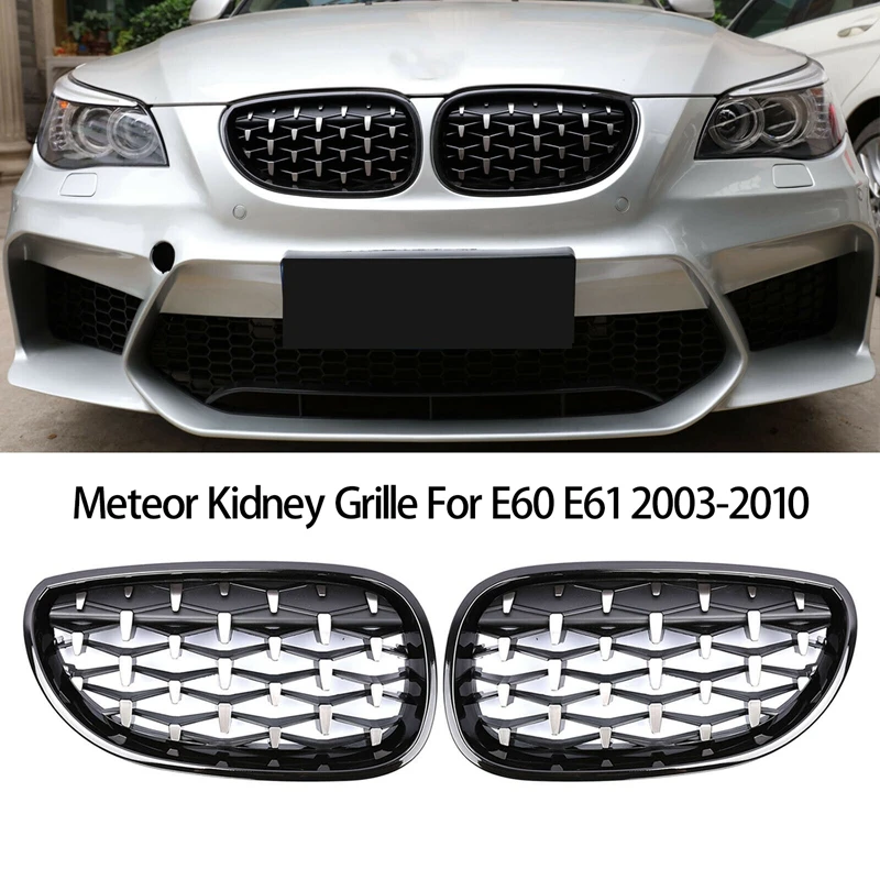 Paire Calandre Grille Kidney Brillant Noir for BMW E60 E61 5 Series M5 2003-2009
