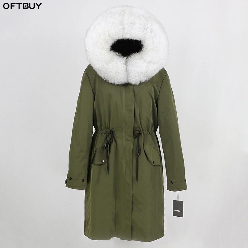 OFTBUY, зимняя женская куртка, пальто с натуральным мехом, длинная водонепроницаемая ткань, Воротник из натурального Лисьего меха, верхняя одежда, Толстая теплая уличная одежда, новинка