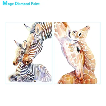

Animal mother and child Diamond Painting Giraffe zebra Round Full Drill Cartoon Nouveaute DIY Mosaic Embroidery 5D Cross Stitch