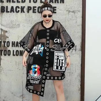 

Loose Tide Brand Sexy Cut Out T Shirt Women Fashion Loose Mesh Stitching Perspective Women Tops Loose Irregular T shirt WBB3401