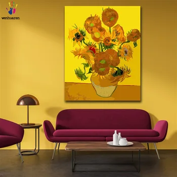 

DIY colorings pictures by numbers with colors Van Gogh Golden Sunflower picture drawing painting by numbers framed Home