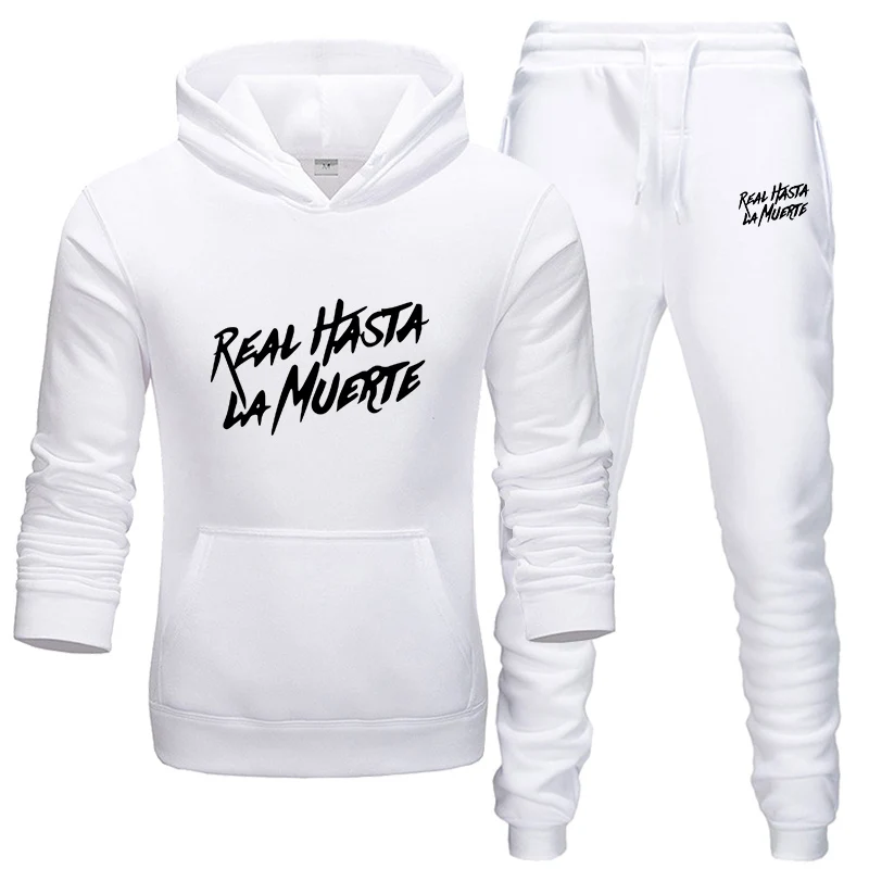 Настоящая Hasta La Muerte брендовая одежда толстовки+ штаны комплекты из двух предметов модные толстовки с капюшоном для мужчин спортивный костюм Толстовка Осень JOOJK - Цвет: white suits