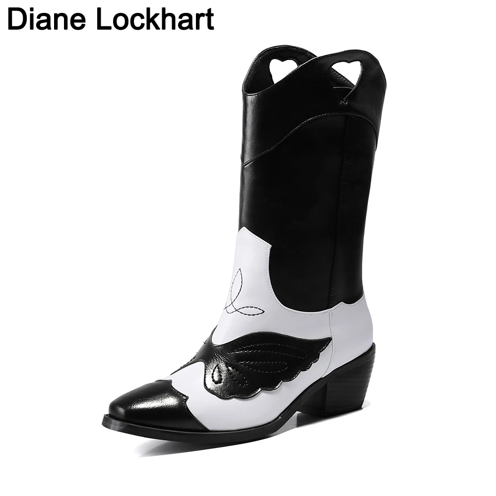 Женские ковбойские ботинки с острым носком разноцветные из искусственной кожи