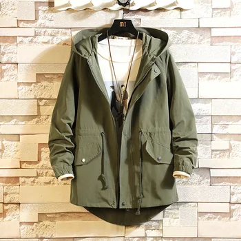 

2020 New Long Men's Jacket Slim Casual Hooded Thin Jacket Fashion Windbreaker High Quality Men's Large Size 5XL