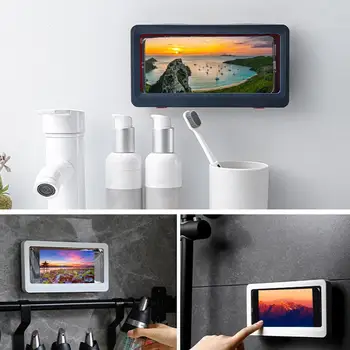 

Universal Waterproof Shower Case Full Touch Screen Control Punch-free Toilet Rack Bathroom Toilet Wall-Mounted Mobile Phone tool