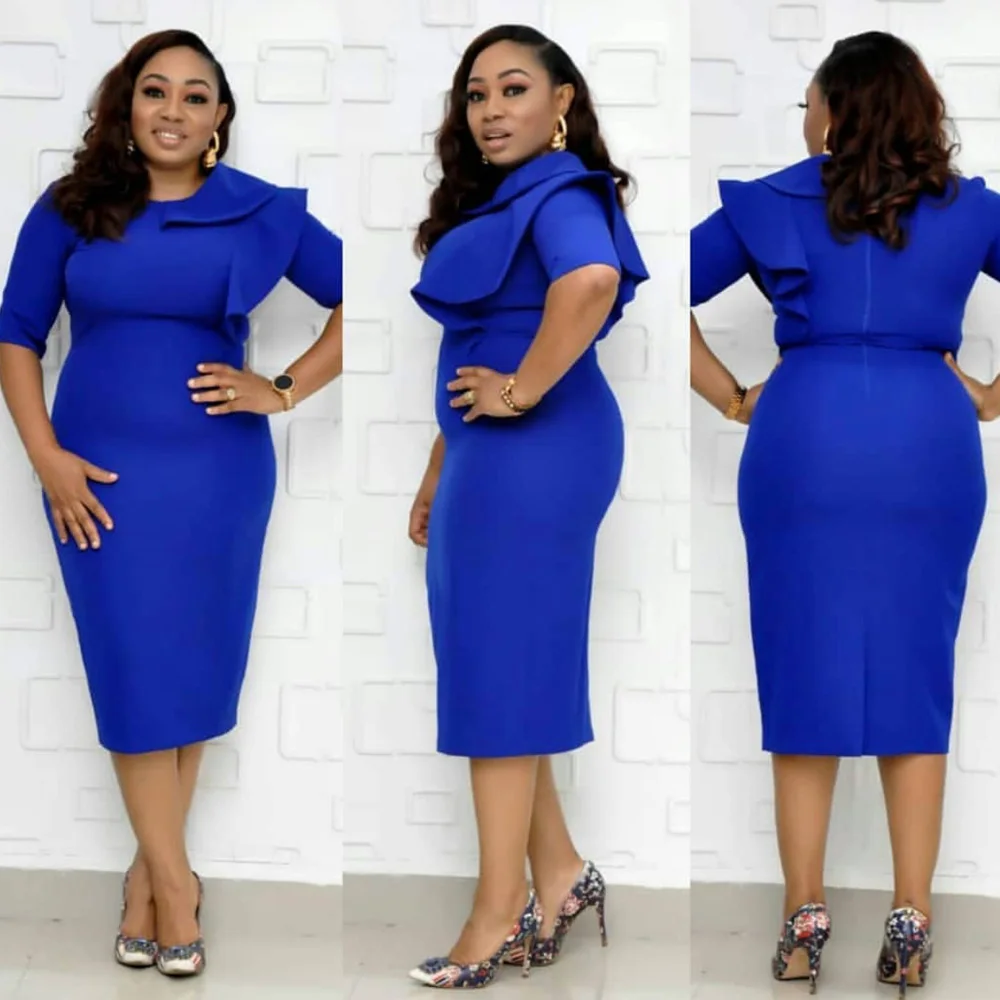 

African Dress Women 2019 Half Sleeve Ruffle Sleeve Office Ladies Bodycon Bandage Pencil Dress Solid Fashion Tunic Party Dress