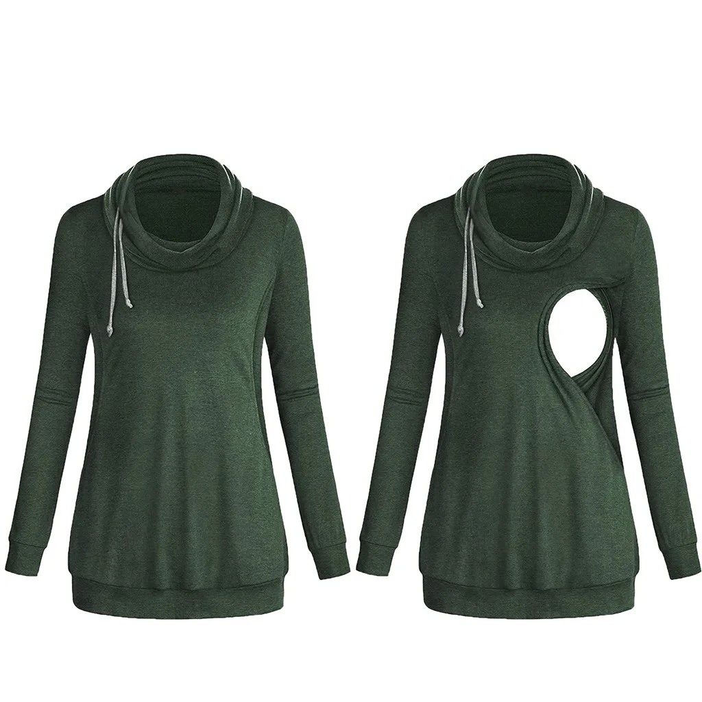 Высокое качество для беременных женщин, кормящих матерей, длинный рукав, однотонный топ, ассиметричный пуловер с капюшоном, Одежда для беременных, ropa mujer, новинка