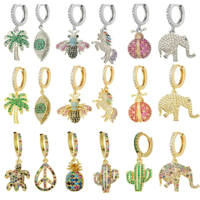 

1 пара кулонов в смешанном стиле, серьги-гвоздики, роскошные серьги в виде пчелы, обруч, ассиметричный слон, с драгоценными камнями, CZ, модные ювелирные изделия для подарка