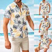 Мужская Летняя модная полосатая рубашка с коротким рукавом и стоячим воротником, топ с принтом Heren Zomer Mode Stand Kraag