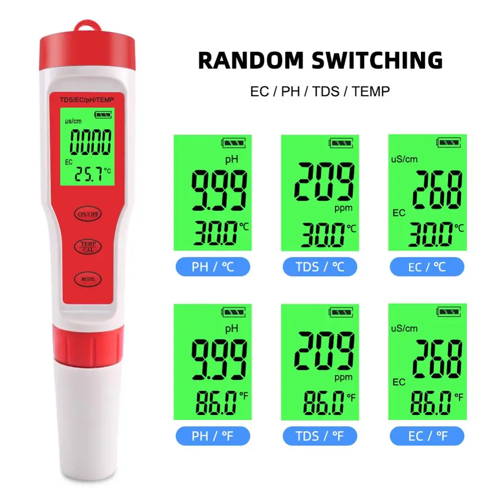 YIERYI 4 в 1 PH/TDS/EC/измеритель температуры цифровой монитор качества воды тестер для бассейнов, питьевой воды, аквариумов