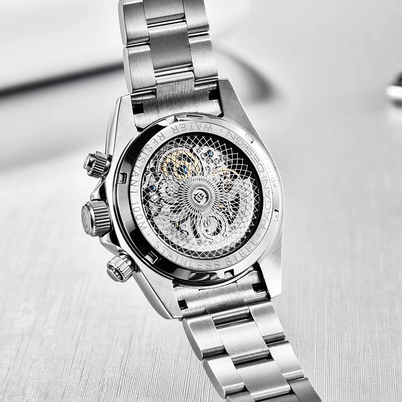 Pagani Design Watch Men Skeleton Automatic Mechanical Watches Stainless Steel Waterproof Fashion-5