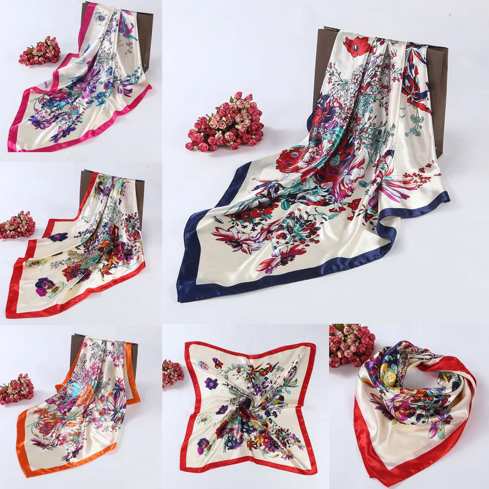 

Floral Printed Women Lady Square Scarf Silky Head Wrap Kerchief Neck Satin Shawl Elegant Party Soft Comfortable Scarves Moda #D