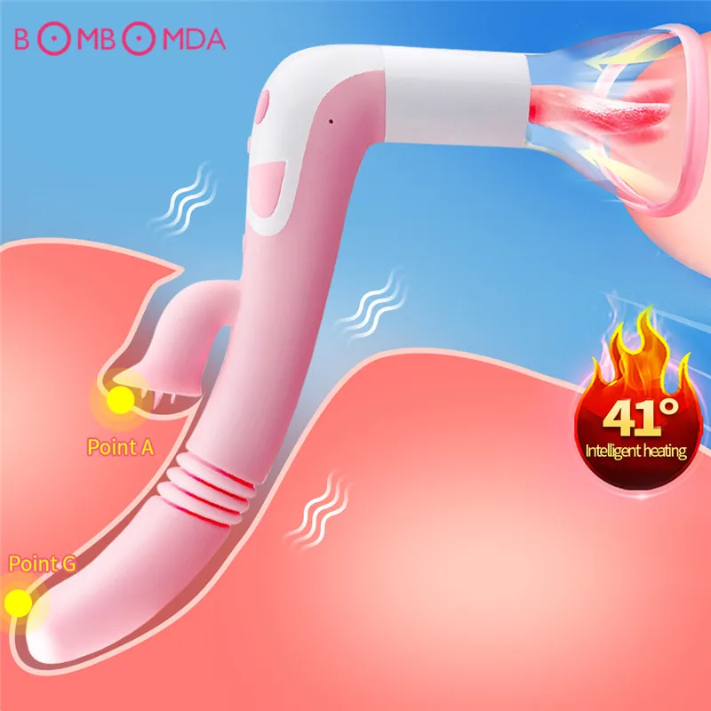 Sucking Vibrator Blowjob Tongue Licking supcionador clitoral Stimulator Telescopic Dildo Vibrator Vagina Sex Toy for Women