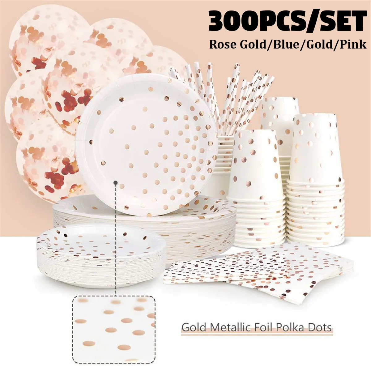 

300Pcs Colorful Gold Disposable Tableware Plate Cup Napkins Star For Baby Birthday Party Wedding Christmas Ramadan Decoration
