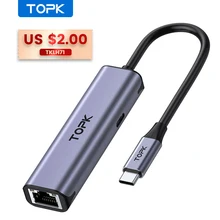 TOPK – adaptateur réseau Ethernet USB type c vers RJ45, Hub LH 21, 2 en 1, carte réseau pour ordinateur portable Macbook