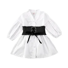 От 1 до 6 лет платье для маленьких девочек, одежда белое платье трапециевидной формы с длинными рукавами и пышными рукавами на талии, рубашка Топ, платье, наряд