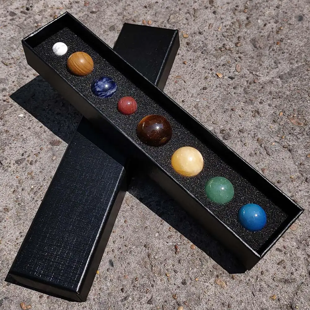 8 Planets Solar Healing Crystal Stones Ball Set Non-engraving Natural Gemstones Collection Personalized Home Offic