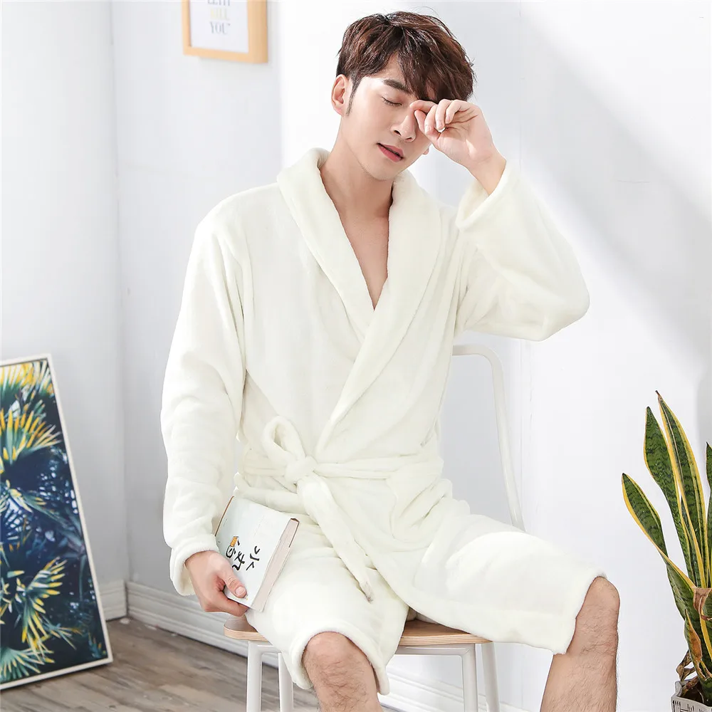 Hombre Blanco Coral Polar Kimono Vestido De Novia Ropa De Dormir De Franela Ropa De Casa Invierno Calido Casual Completo Albornoz Camison Batas Aliexpress