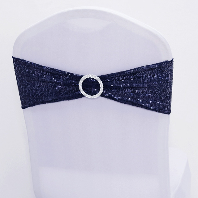 Quality Shiny Sequin Rose Gold Stretch Bands With Round Buckle For Wedding Events Party Decoration Spandex Chair Sashes