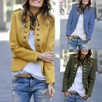 

пиджак женский Fashion Women Blazer Solid Color Double Breasted Blazers Long Sleeve Suit Office Blazer Business Jacket Coat