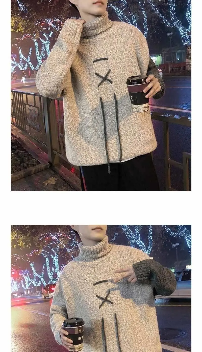 Свитер мужской корейский стиль свободный крой тренд Harajuku Универсальный BF стиль свитер с высоким воротником осенний и зимний свитер для студентов