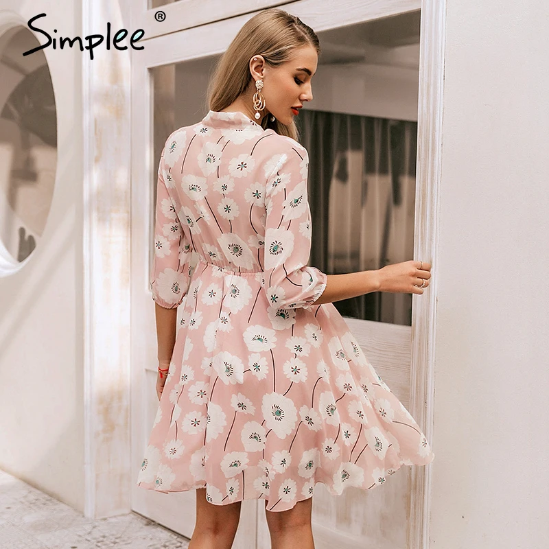 Simplee винтажное женское платье с цветочным рисунком, элегантное платье с высокой талией для работы, офисное женское платье с рукавом до локтя, весна-лето, шикарное вечернее платье