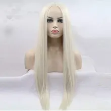 Bombshell, белый, прямой, ручная вязка, синтетический, 13*3 дюйма, парик на кружеве, без клея, термостойкие волокна, волосы средней части для женщин