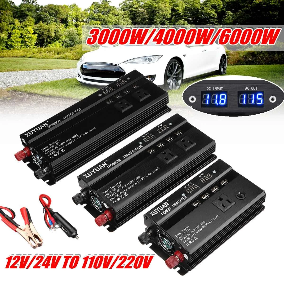 

Inverter 12V 220V Modified Sine Wave LCD Display Grid 3000/4000/5000W 12V/24V to 110V/220V Solar Power Inverter for car truck