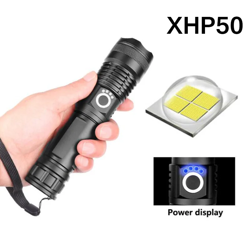 Powerful LED Tactical Flashlight CREE XHP50 USB Rechargeable Super Bright Waterproof Torch Light Zoom LED 5 Modes Lamp Outdoor - Испускаемый цвет: XHP50