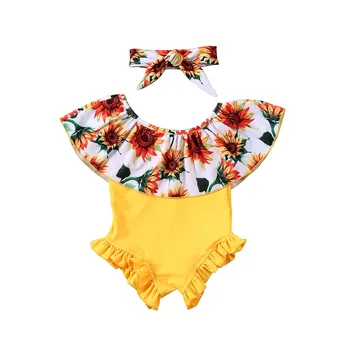 

Toddler Infant Kids Baby Girl One Piece Bikini Floral Print Ruffles Sleeve Off Shoulder Swimwear Swimsuit Bathing Beachwear 0-6Y
