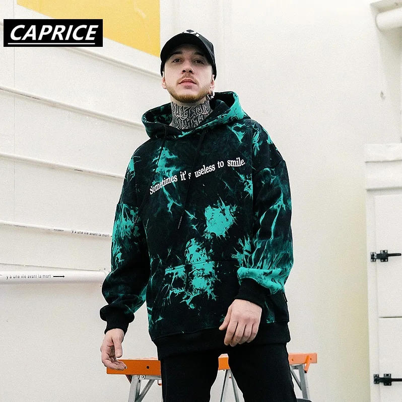 Длинная мужская толстовка с вышивкой Tie Dye уличная одежда 2019 зимняя карманами
