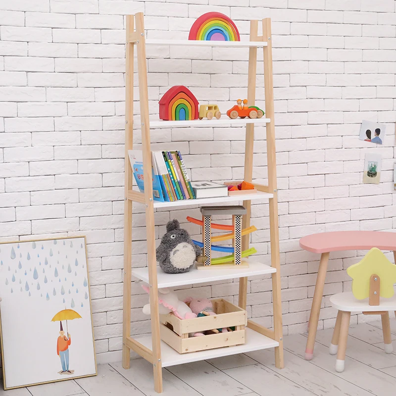 Nordic Solid Wood Bookcase Children's Bookshelf Simple Shelf Simple Modern Living Room Display Bedroom Bedside Storage Rack